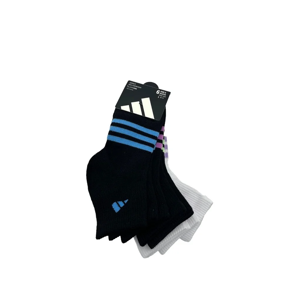 Adidas Girls Superlite 6 Pack Girl's Quarter Athletic Socks Size L 5Y-7Y IR0947